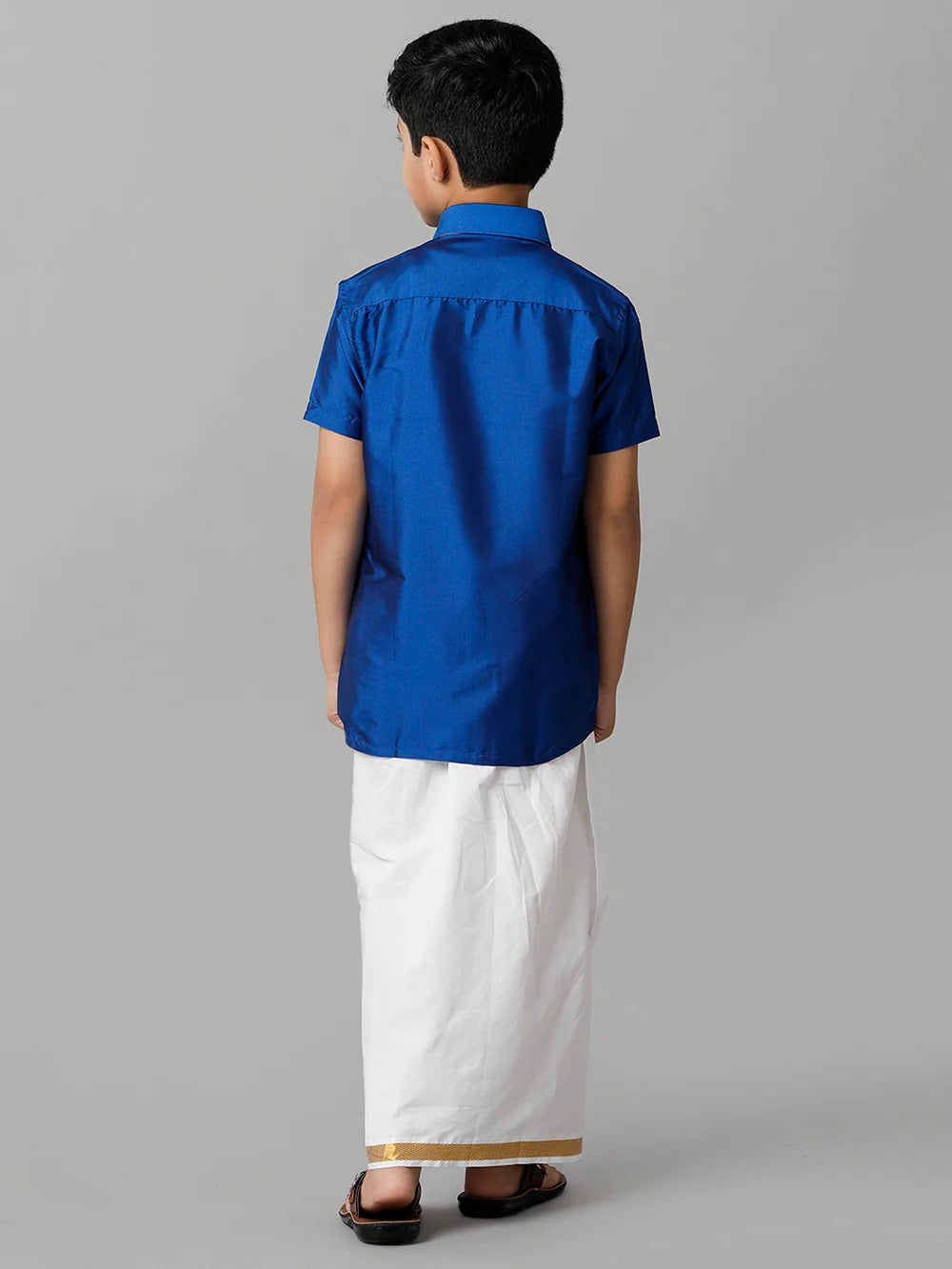 Ramraj Boys Blue Half Sleeves Shirt with White Dhoti Combo K5