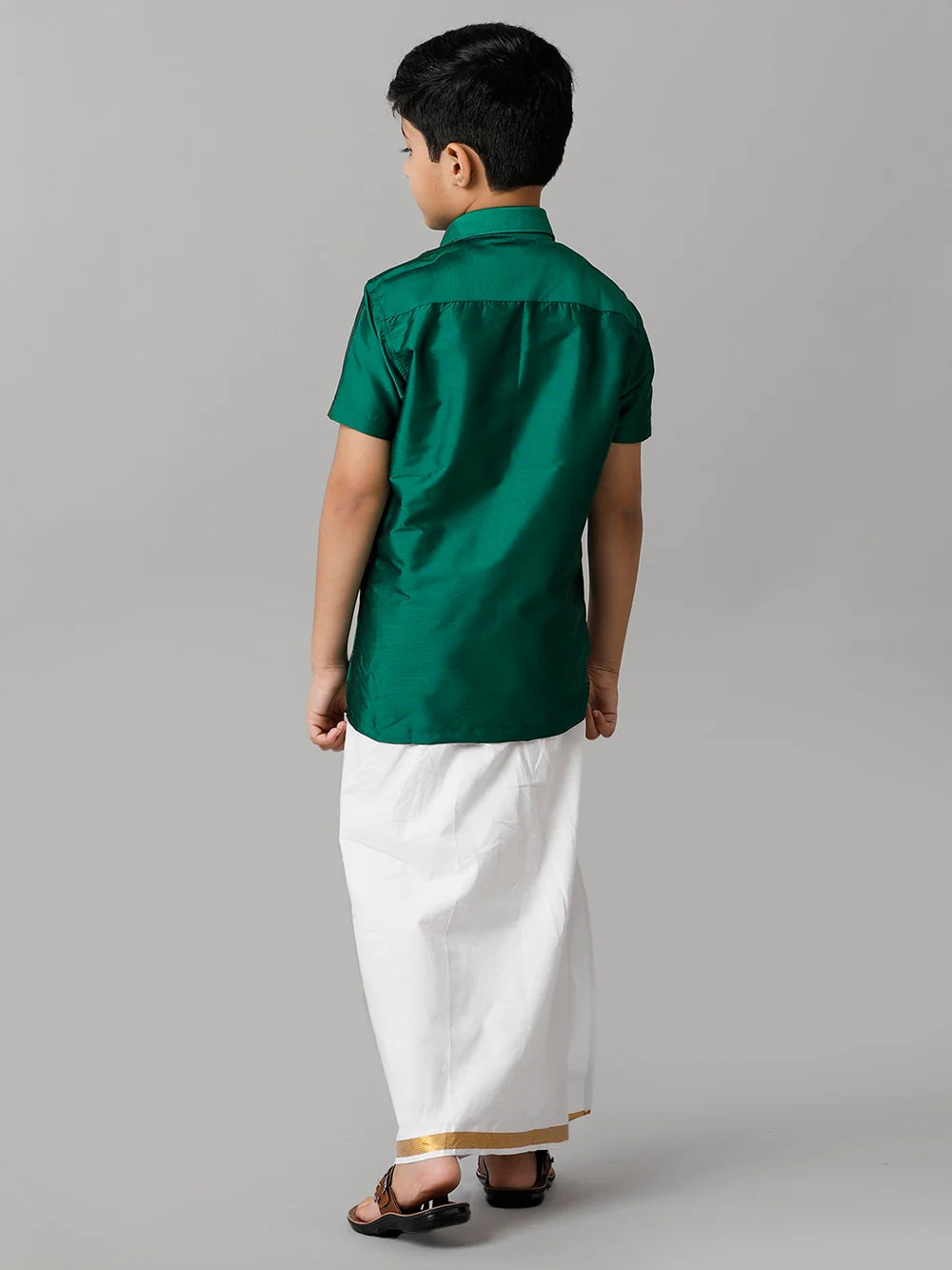 Ramraj Boys Green Half Sleeves Shirt with White Dhoti Combo K9